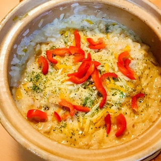 鍋の素活用の洋風雑炊●２色パプリカの豆乳チーズ雑炊